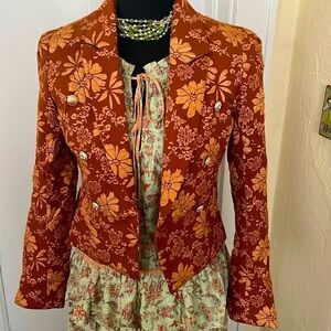 NWT Big Hit Shorty Rust flowered Blazer with Military Button Detail size Small